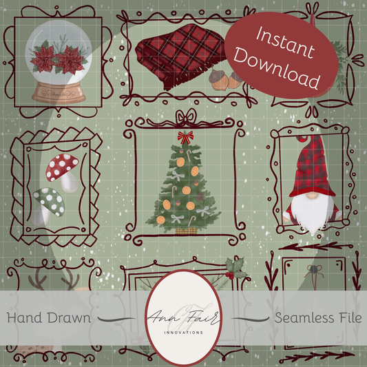 Cottagecore Christmas in pictures Seamless Hand Drawn Digital Pattern | 300 DPI PNG | Instant Download