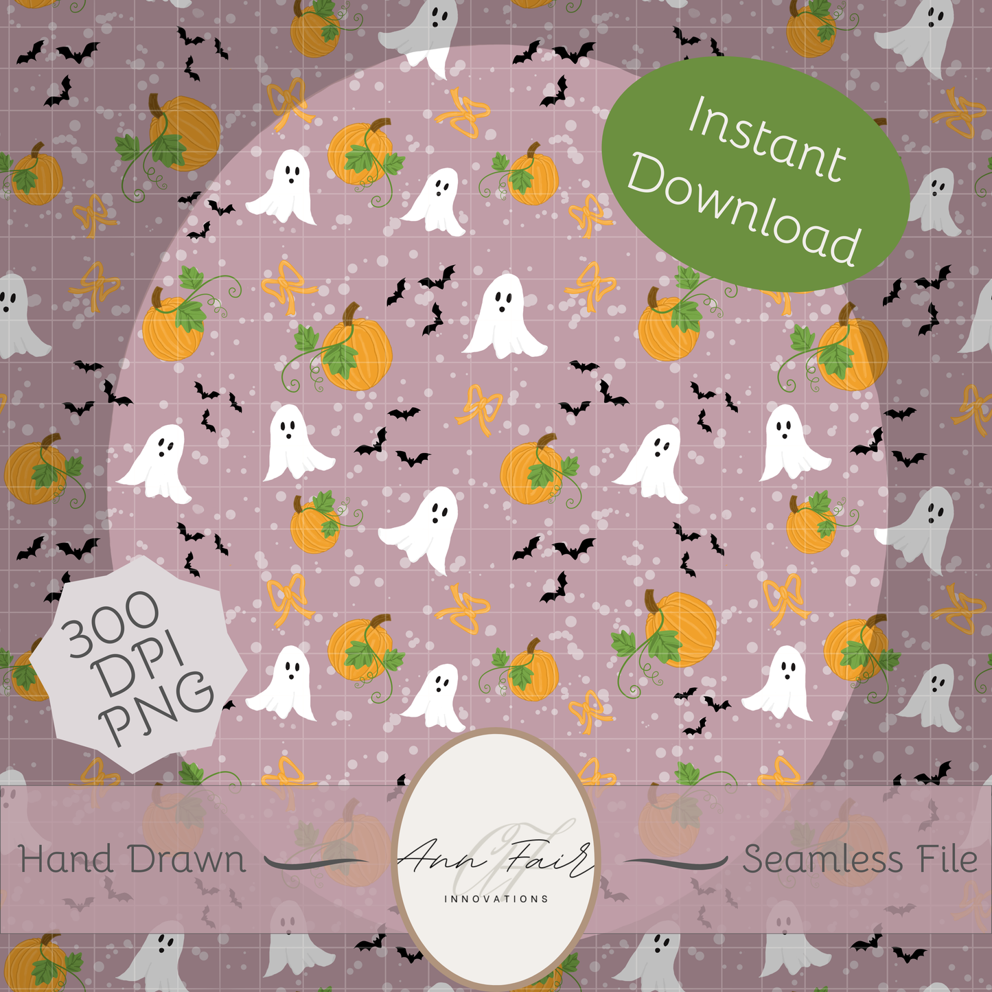Pumpkins and Ghosts on Rose background Seamless Hand Drawn Digital Pattern | 300 DPI PNG | Instant Download