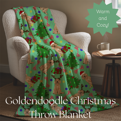 Plush Blanket - Goldendoodle Christmas Print, cute dog pattern