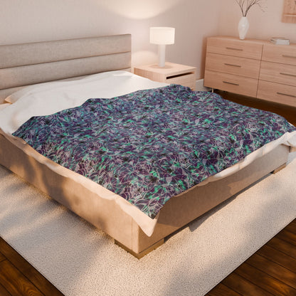 Plush Blanket - Spooky Spider Web Pattern in Purple and Turquoise for Halloween