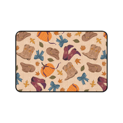 Desk Mat - Autumn Cowgirl Pumpkins and Fall Leaves Design