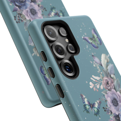 Phone Case - Teal Floral Butterfly Design