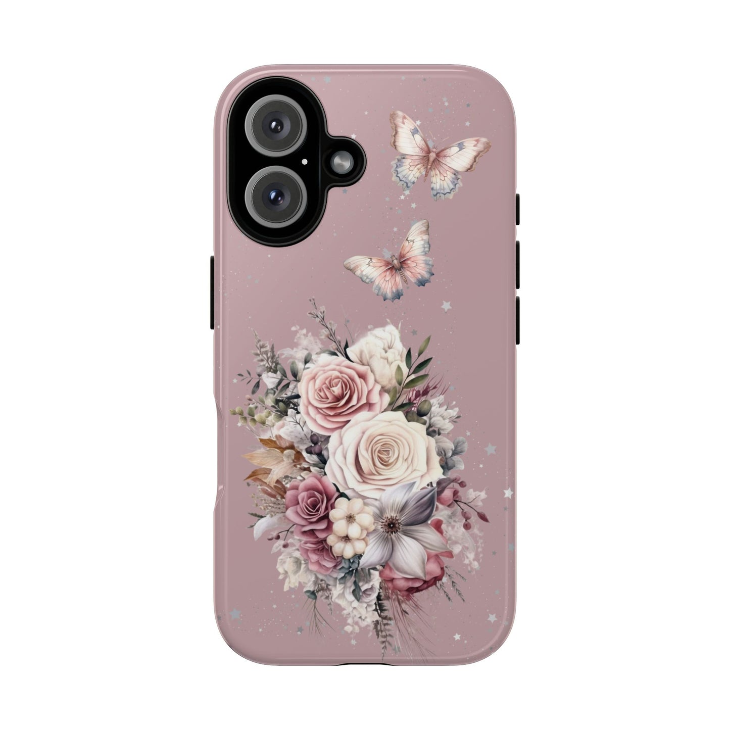 Dusty Rose Floral Phone Case - Tough Cases, Decorative Cell Phone Cover, Butterfly Design