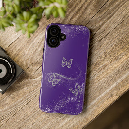 Glitter Butterflies with Purple Background Phone Case - Tough Cases, Decorative Cell Phone Cover