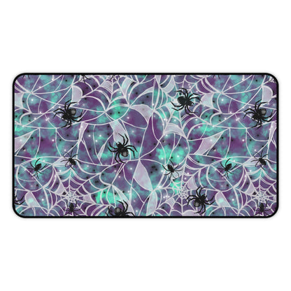 Desk Mat - Spooky Spider Web Pattern - Purple and Turquoise - Halloween Vibes