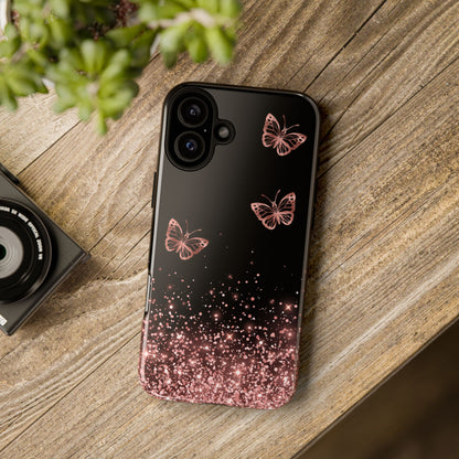 Rose Gold Butterflies Phone Case - Tough Cases, Decorative Cell Phone Cover