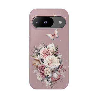 Dusty Rose Floral Phone Case - Tough Cases, Decorative Cell Phone Cover, Butterfly Design