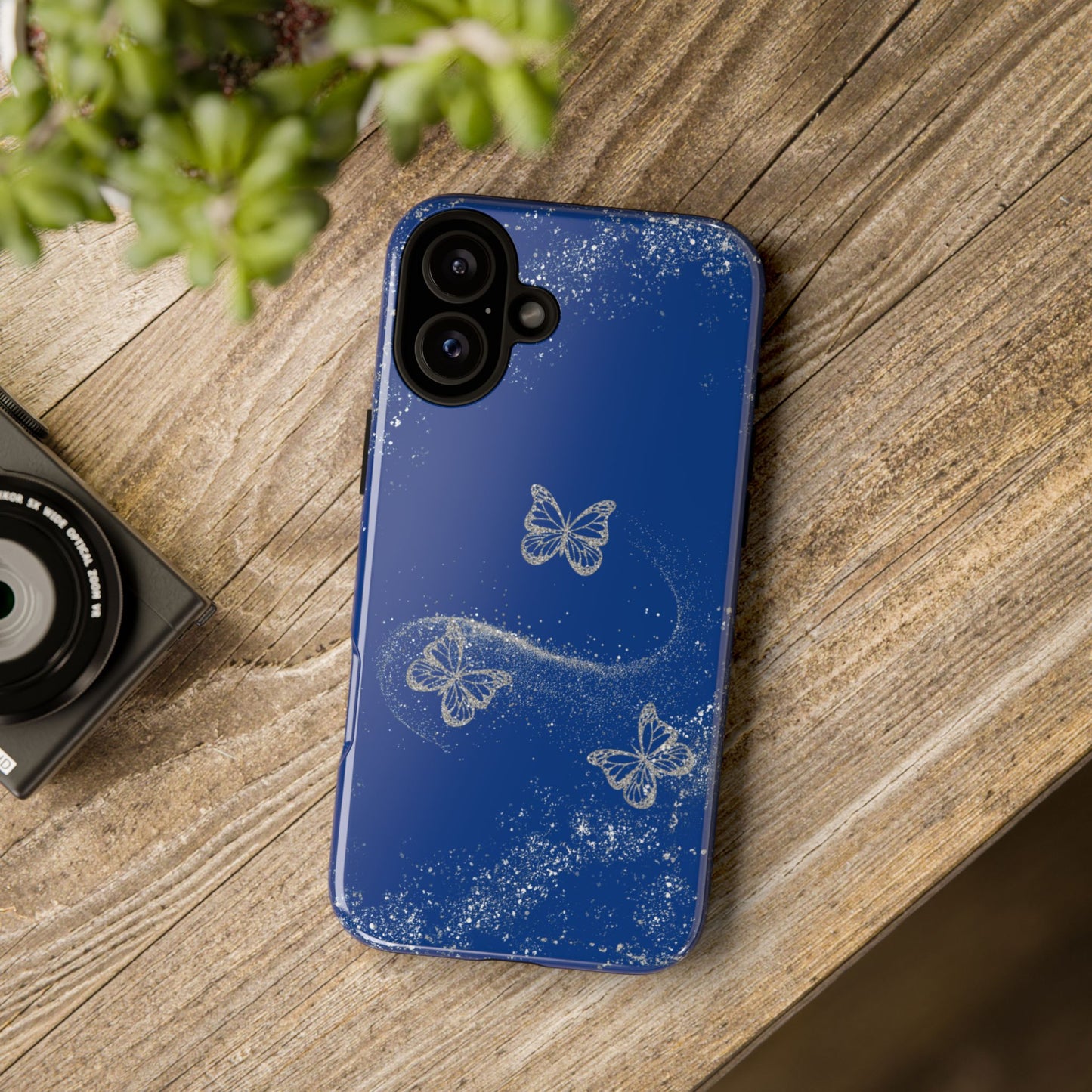 Glitter Butterflies with Blue Background Phone Case - Tough Cases, Decorative Cell Phone Cover