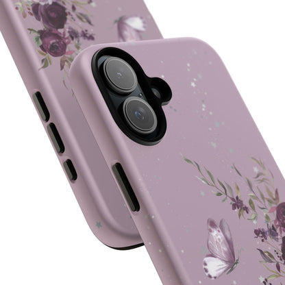 Blush Purple Floral Phone Case - Tough Cases, Decorative Cell Phone Cover, Butterfly Design