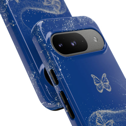 Glitter Butterflies with Blue Background Phone Case - Tough Cases, Decorative Cell Phone Cover