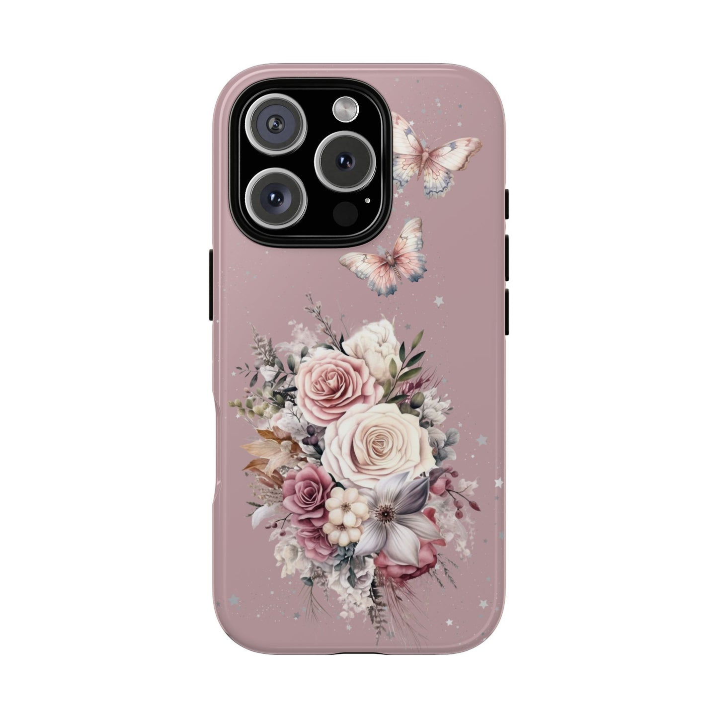 Dusty Rose Floral Phone Case - Tough Cases, Decorative Cell Phone Cover, Butterfly Design