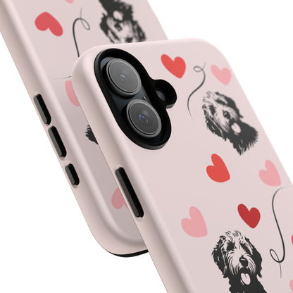 Phone Case - Pink Goldendoodle with Hearts, Fun, Cute Design