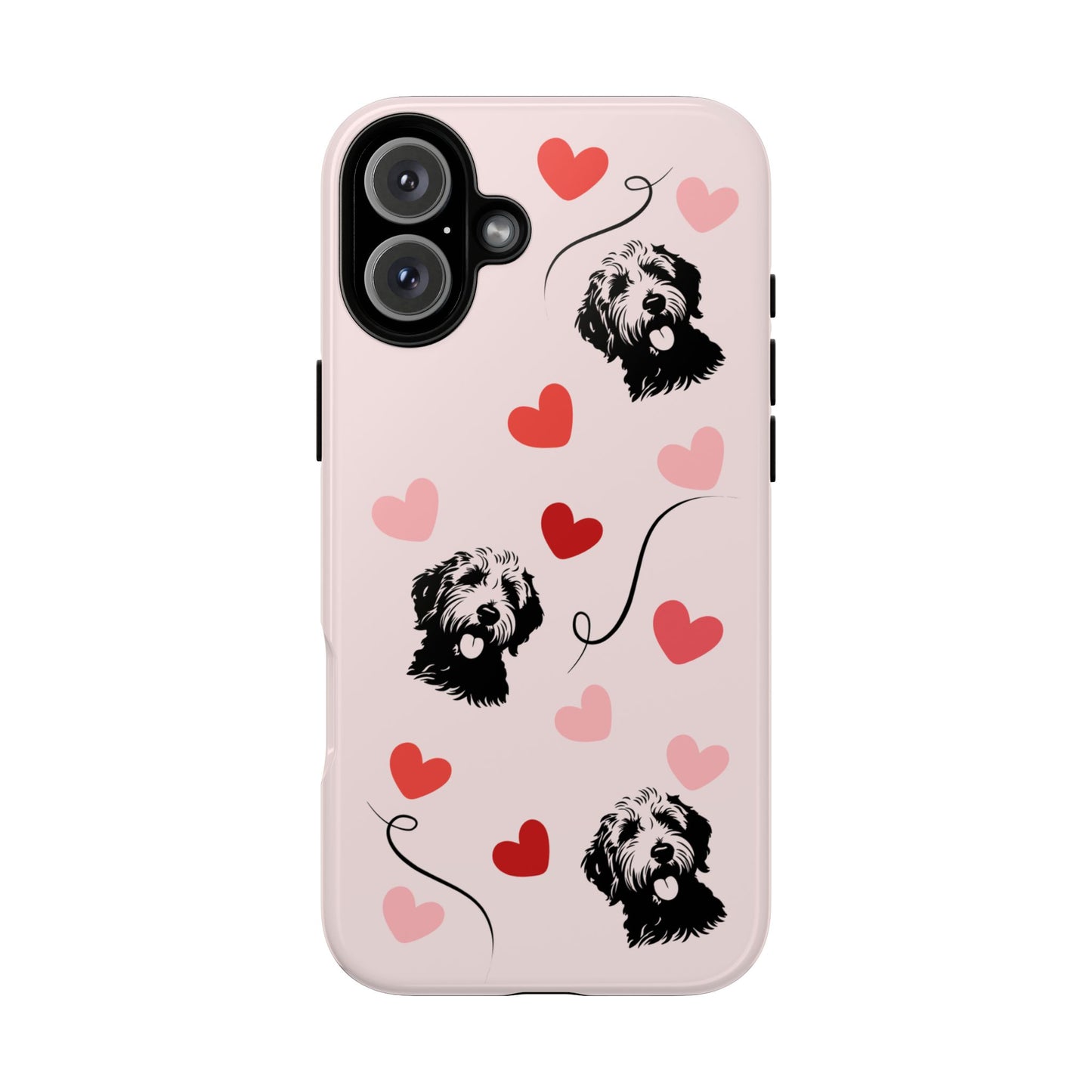 Phone Case - Pink Goldendoodle with Hearts, Fun, Cute Design