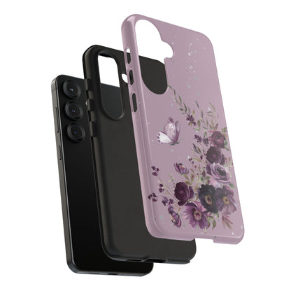 Blush Purple Floral Phone Case - Tough Cases, Decorative Cell Phone Cover, Butterfly Design