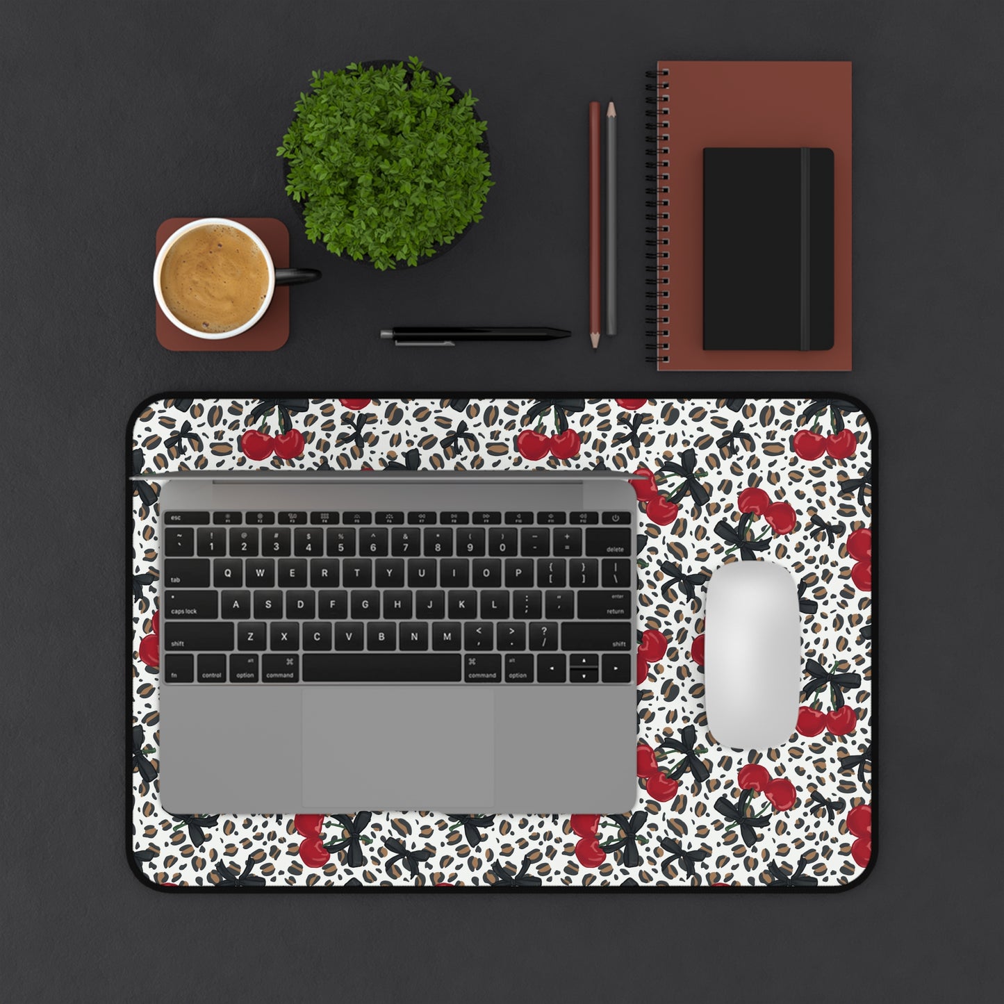 Desk Mat - Leopard Print Cherries Fun Cute Design