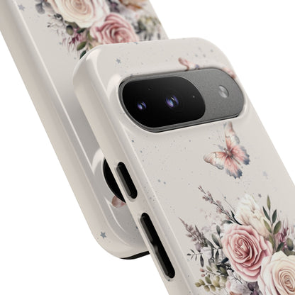 Cream Floral Phone Case - Tough Cases, Decorative Cell Phone Cover, Butterfly Design