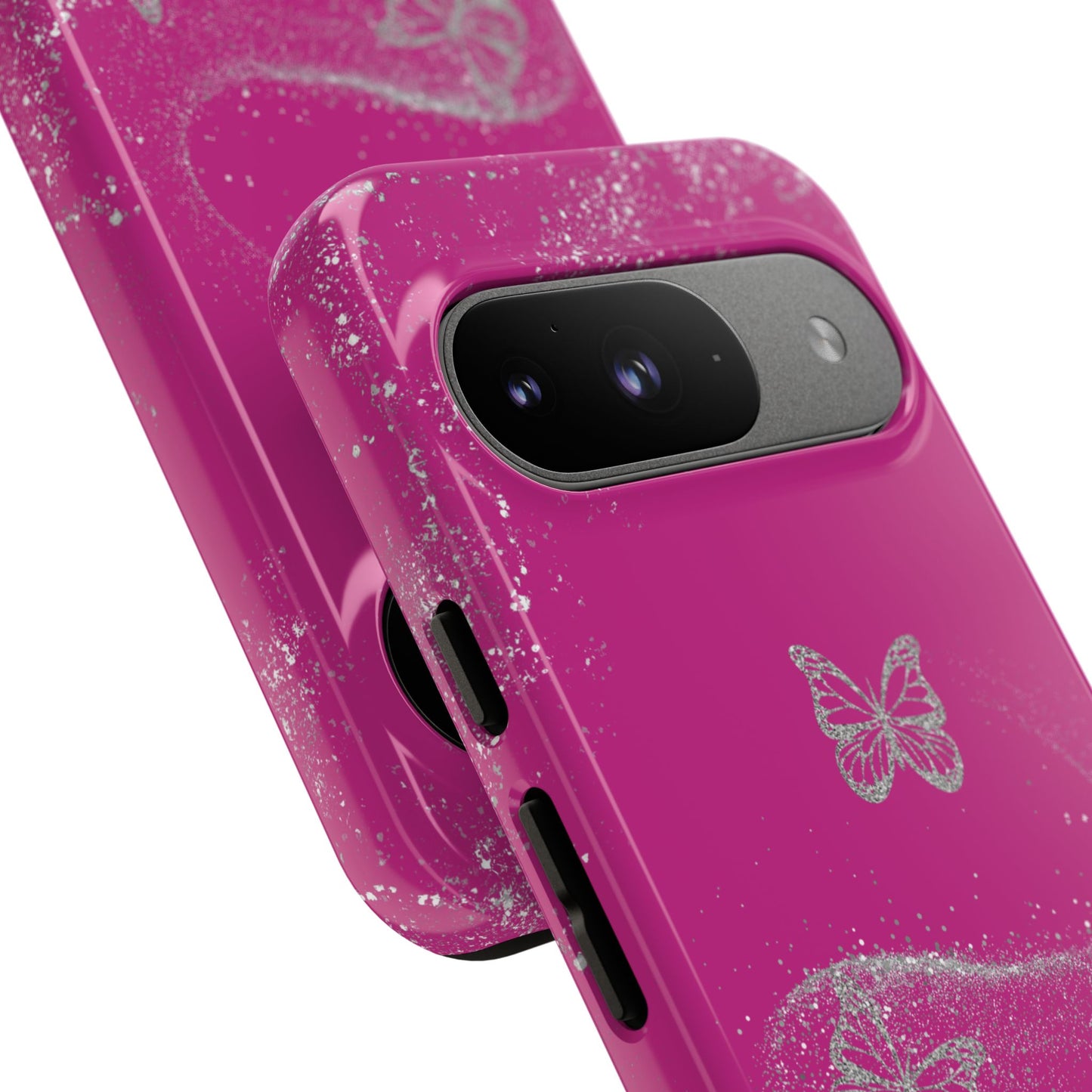 Glitter Butterflies with Pink Background Phone Case - Tough Cases, Decorative Cell Phone Cover