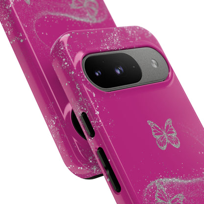 Glitter Butterflies with Pink Background Phone Case - Tough Cases, Decorative Cell Phone Cover