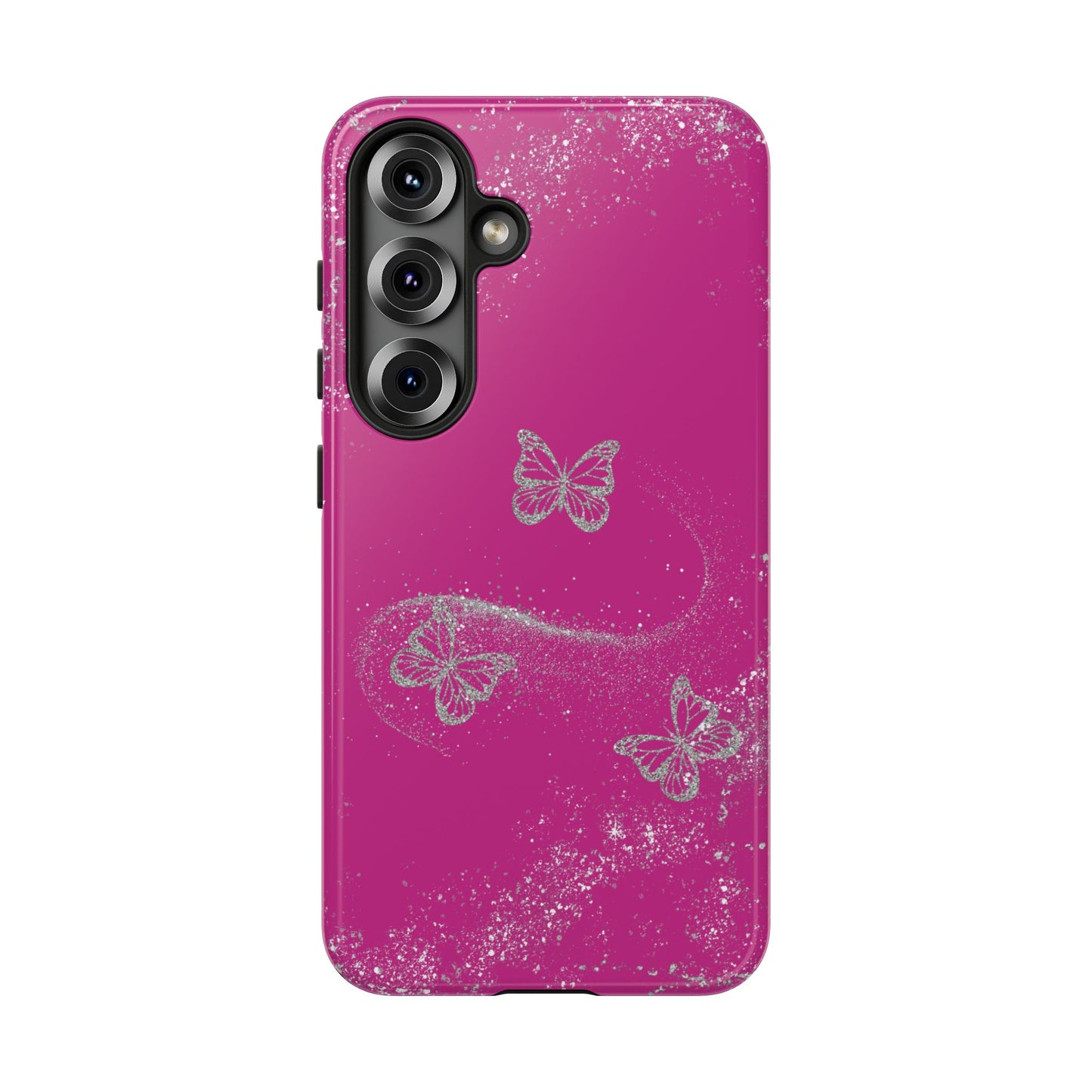 Glitter Butterflies with Pink Background Phone Case - Tough Cases, Decorative Cell Phone Cover