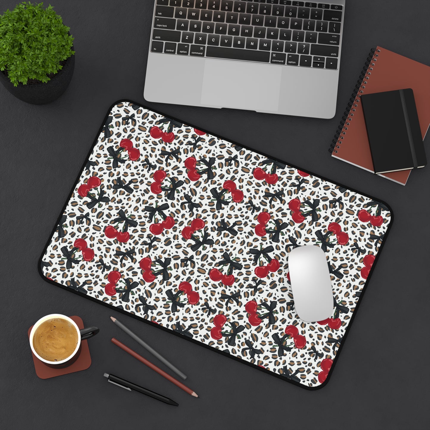 Desk Mat - Leopard Print Cherries Fun Cute Design