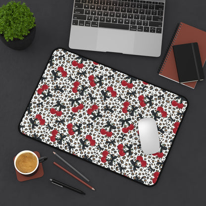 Desk Mat - Leopard Print Cherries Fun Cute Design