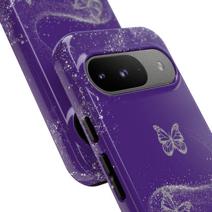 Glitter Butterflies with Purple Background Phone Case - Tough Cases, Decorative Cell Phone Cover