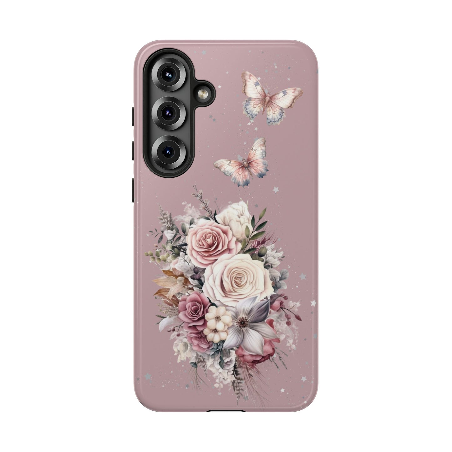 Dusty Rose Floral Phone Case - Tough Cases, Decorative Cell Phone Cover, Butterfly Design