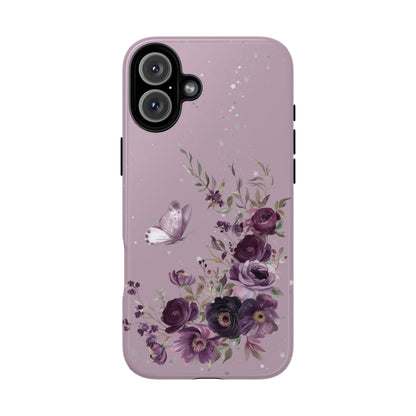 Blush Purple Floral Phone Case - Tough Cases, Decorative Cell Phone Cover, Butterfly Design