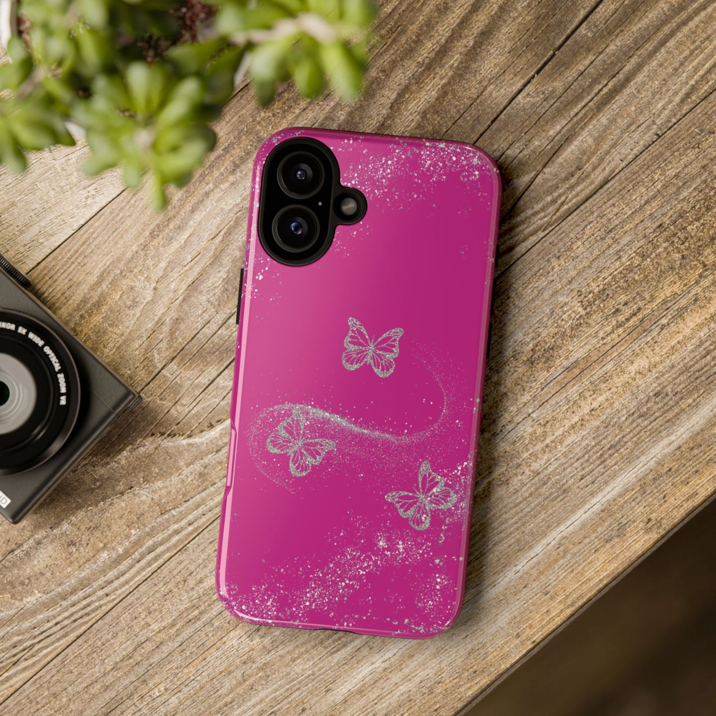 Glitter Butterflies with Pink Background Phone Case - Tough Cases, Decorative Cell Phone Cover