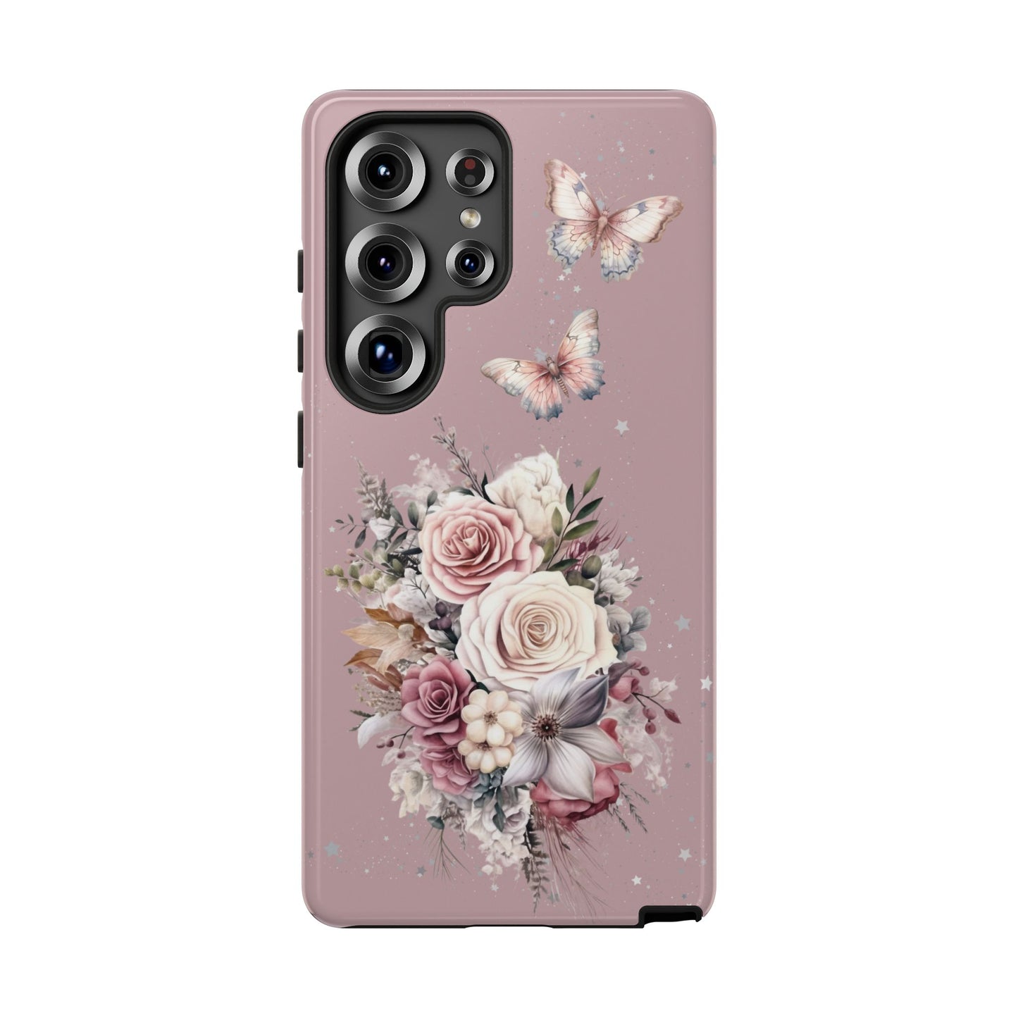 Dusty Rose Floral Phone Case - Tough Cases, Decorative Cell Phone Cover, Butterfly Design