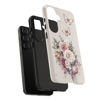 Cream Floral Phone Case - Tough Cases, Decorative Cell Phone Cover, Butterfly Design