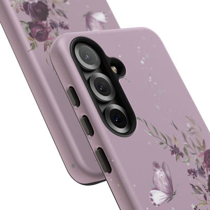 Blush Purple Floral Phone Case - Tough Cases, Decorative Cell Phone Cover, Butterfly Design