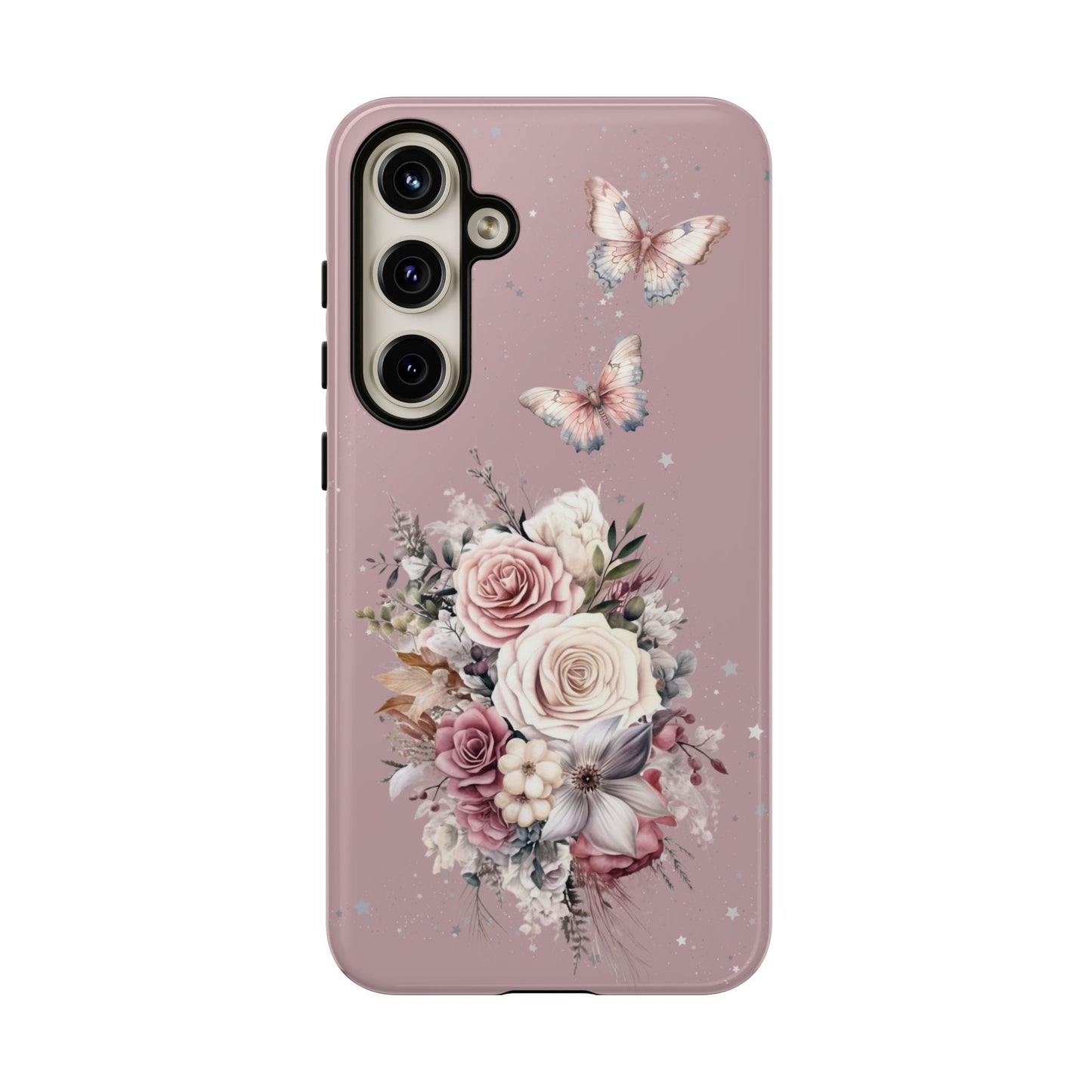 Dusty Rose Floral Phone Case - Tough Cases, Decorative Cell Phone Cover, Butterfly Design