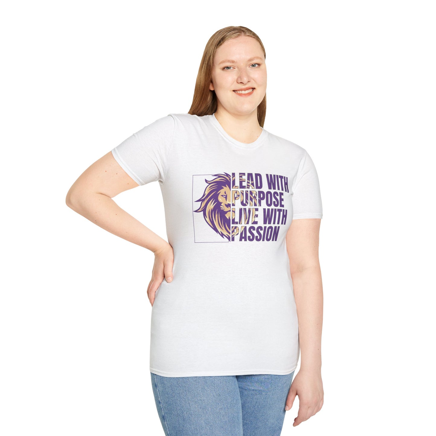 Inspiring Lion Graphic T-Shirt in Purple, Motivational Tee, Passionate Leadership Shirt, Unisex Shirt for Casual Wear