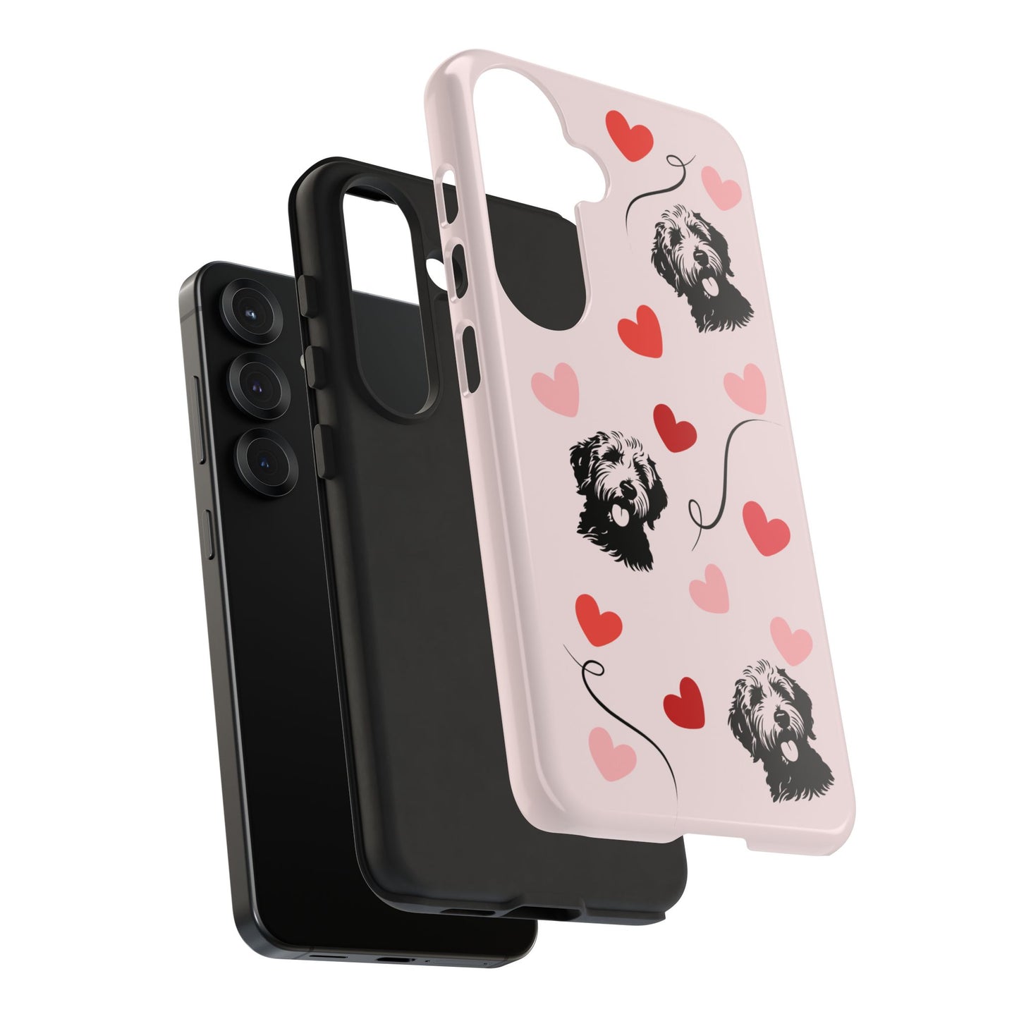 Phone Case - Pink Goldendoodle with Hearts, Fun, Cute Design
