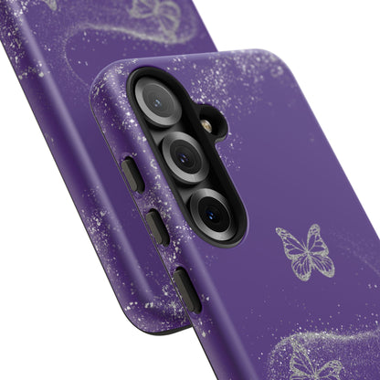 Glitter Butterflies with Purple Background Phone Case - Tough Cases, Decorative Cell Phone Cover