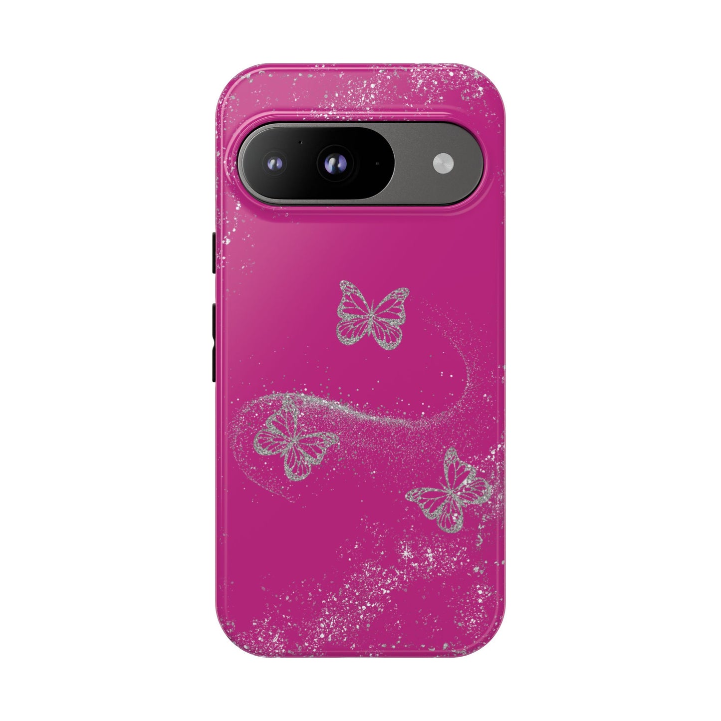 Glitter Butterflies with Pink Background Phone Case - Tough Cases, Decorative Cell Phone Cover