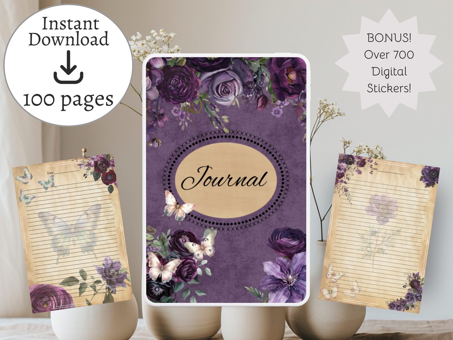 Daily Journal | Self-Reflection & Mindfulness | Digital Download | Moody Purple