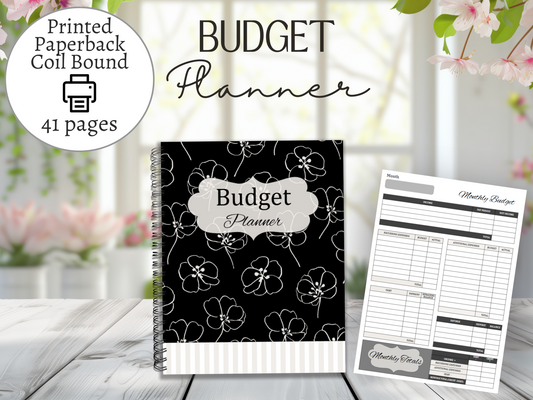 Budget Planner in Black and White | Monthly Budget and Finance Organizer | Coil Bound