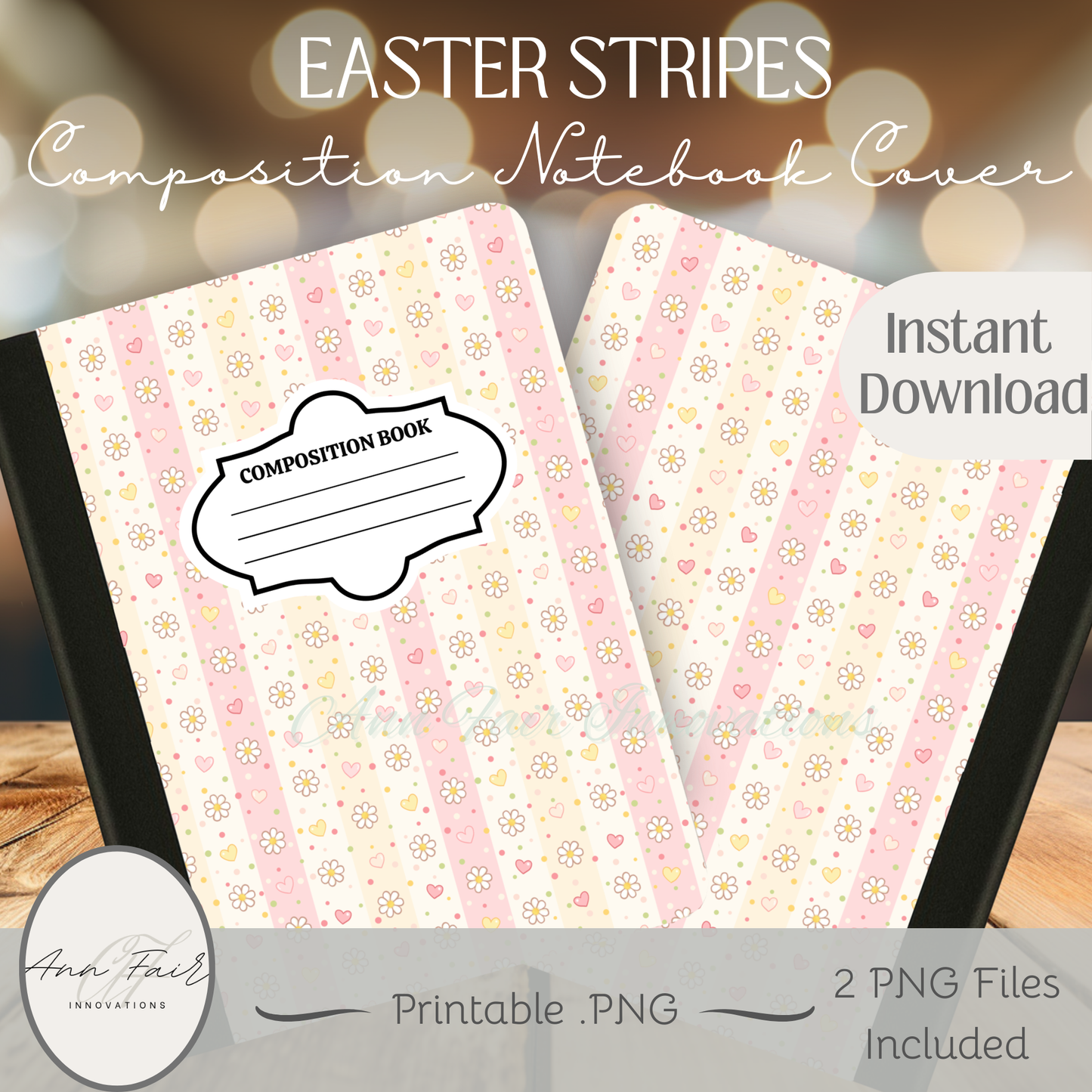 Easter Stripes Composition Notebook Cover | Digital Download PNG | Journaling, DIY Custom Notebook, Sticker Paper Cover