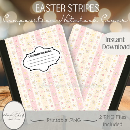 Easter Stripes Composition Notebook Cover | Digital Download PNG | Journaling, DIY Custom Notebook, Sticker Paper Cover