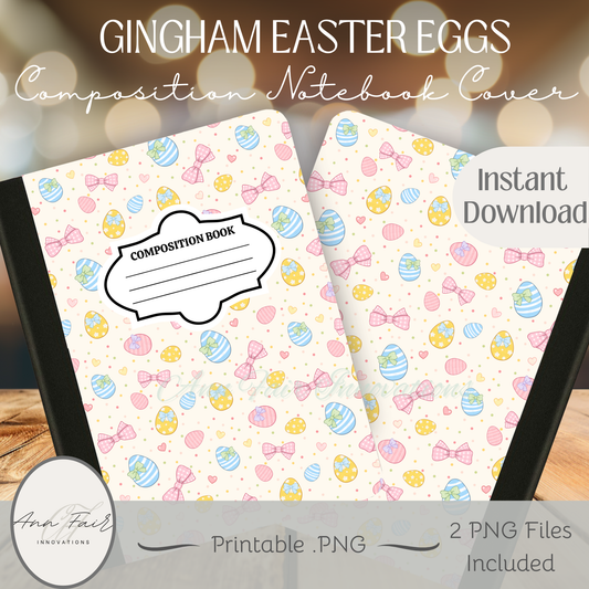 Coquette Gingham Easter Eggs Composition Notebook Cover | Digital Download PNG | Journaling, DIY Custom Notebook, Sticker Paper Cover