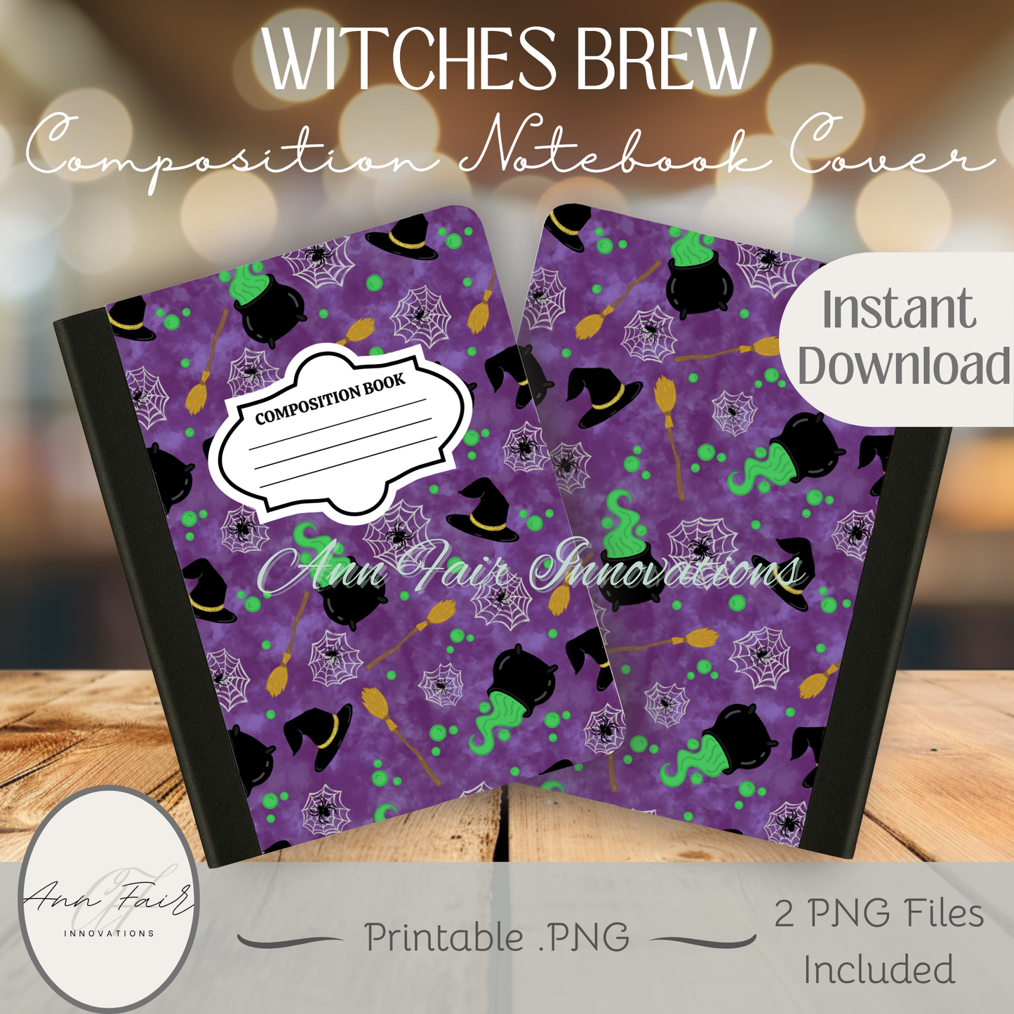 Witches Brew Printable Composition Notebook Cover | Digital Download PNG | Back to School, Journaling, DIY Custom Notebook, Sticker Paper Cover