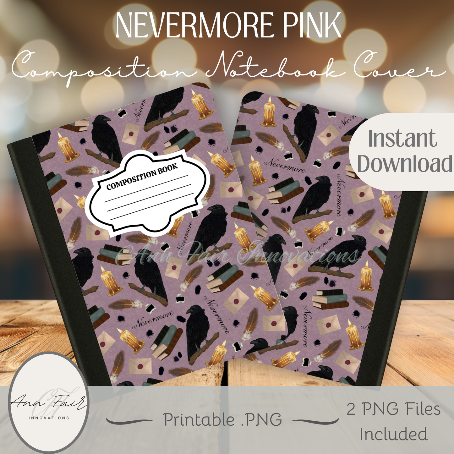 Nevermore in Pink Composition Notebook Cover | Digital Download PNG | Back to School, Journaling, DIY Custom Notebook, Sticker Paper Cover