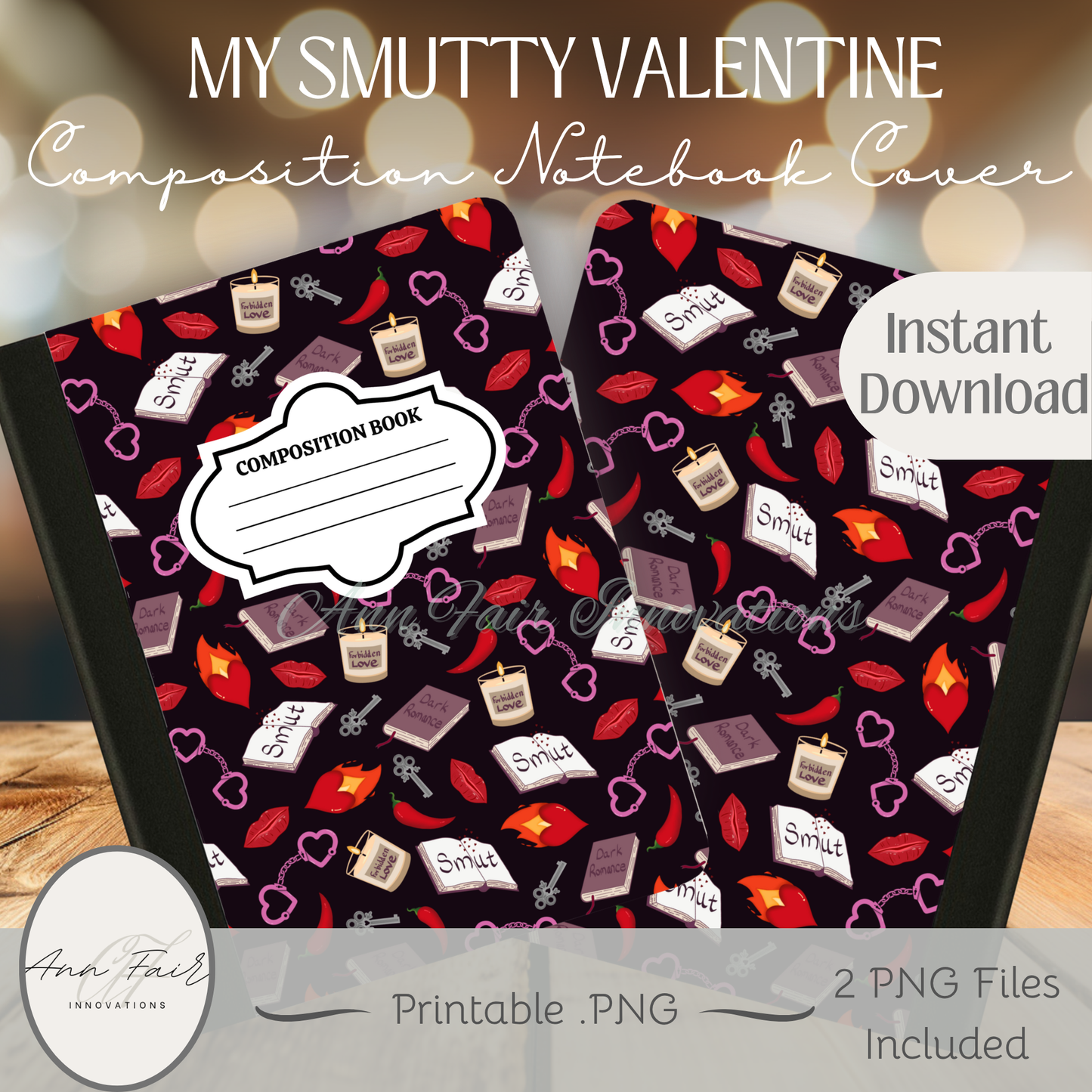 My Smutty Valentine Composition Notebook Cover | Digital Download PNG | Back to School, Journaling, DIY Custom Notebook, Sticker Paper Cover | Dark Romance