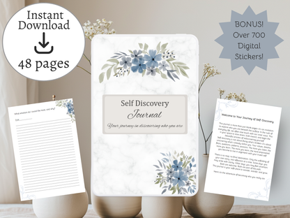 Self-Discovery Journal in Blue | 30 Guided Prompts for Personal Growth | Digital Download