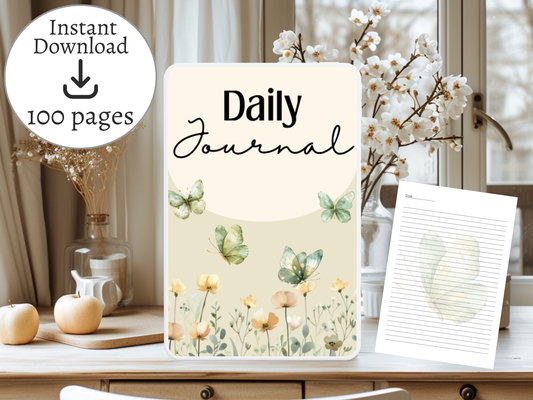 Daily Journal | Self-Reflection & Mindfulness | Digital Download | Green Butterflies