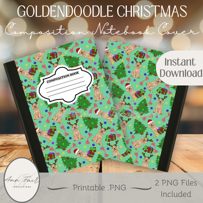 Goldendoodle Christmas Composition Notebook Cover | Digital Download PNG | Back to School, Journaling, DIY Custom Notebook, Sticker Paper Cover