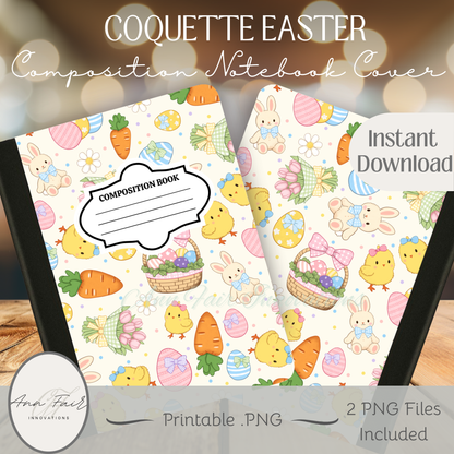 Coquette Easter Multicolor Composition Notebook Cover | Digital Download PNG | Journaling, DIY Custom Notebook, Sticker Paper Cover