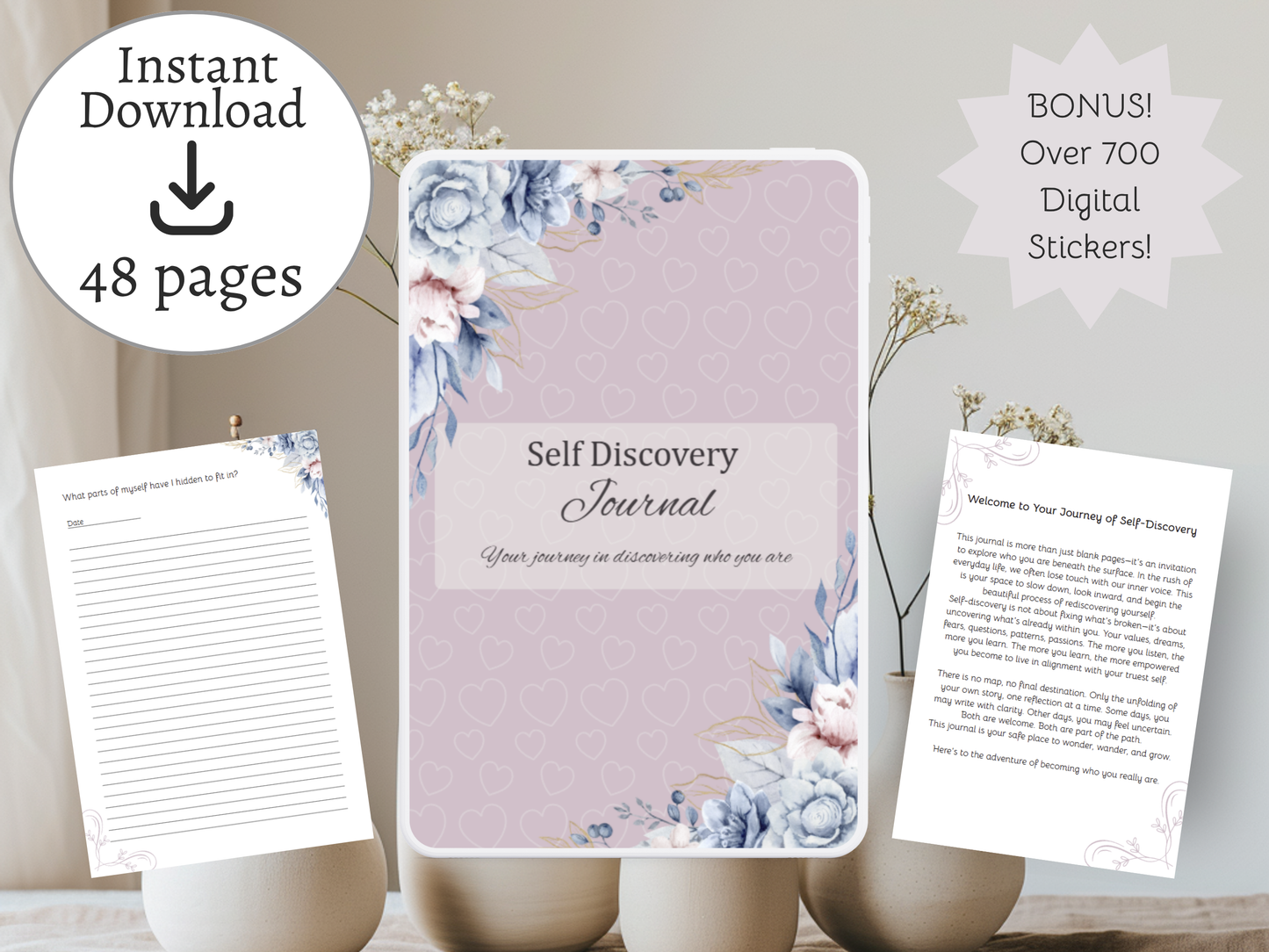 Self-Discovery Journal in Pink | 30 Guided Prompts for Personal Growth | Digital Download